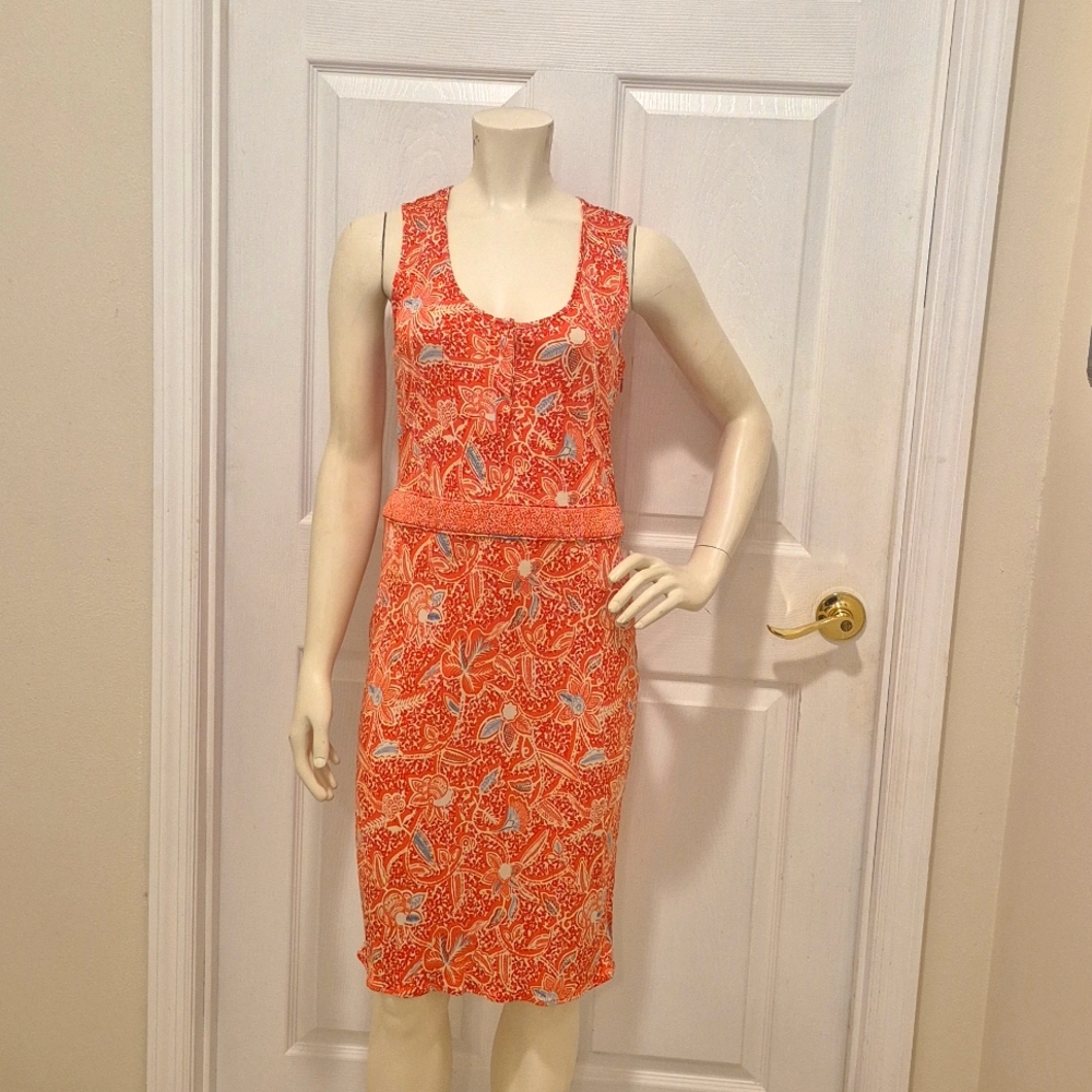 Tory Burch orange, red, blue, and white midi sundress size Medium
